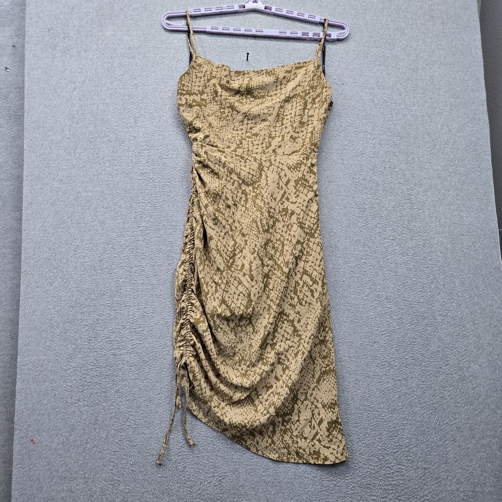 Forever 21 Women Dress M Brown Animal Print Bodycon Slip Dress Ruffle Strap NWT
